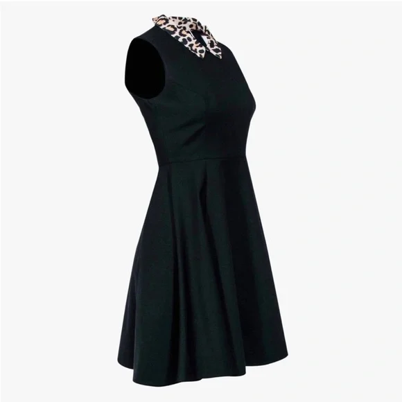 Kate Spade Black Fit & Flare Dress w/ Leopard Collar EUC - Picture 3 of 10